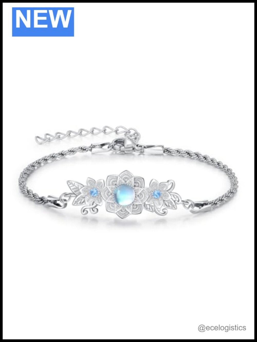 925 Sterling Silver Moonstone Mandala Flower Bracelet Women Gift